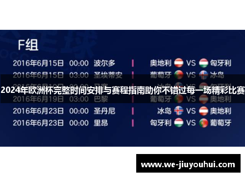 2024年欧洲杯完整时间安排与赛程指南助你不错过每一场精彩比赛