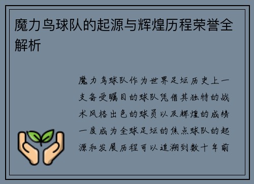 魔力鸟球队的起源与辉煌历程荣誉全解析 魔力鸟球队的起源与辉煌历程荣誉全解析